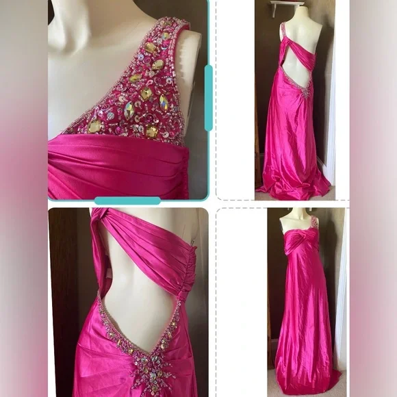Kiss Kiss Dresses | Kiss KissFormal Long Dress Prom Gown Homecoming Fuchsia Hot Pink Satin Sequin | Color: Pink | Size: 12 | Recyclelife23's Closet